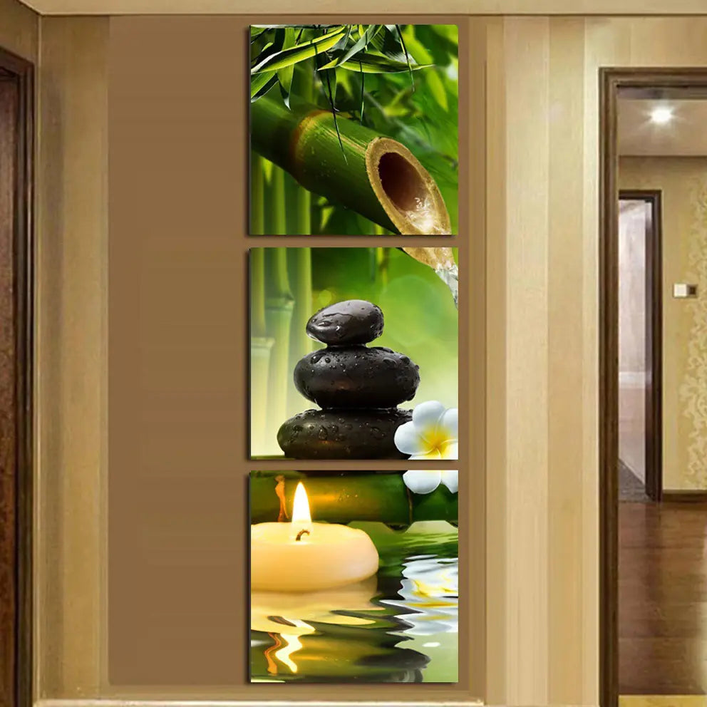 Triptych Bamboo and Stone Wall Art for Kids' Room